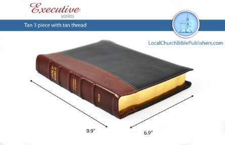 Mid-Size Wide Margin Text KJV Bible (Tan/Black, 3 Piece Calfskin Leather, Black Letter)